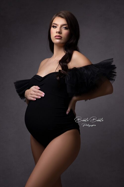 maternity bodysuit with detachable tulle sleeves