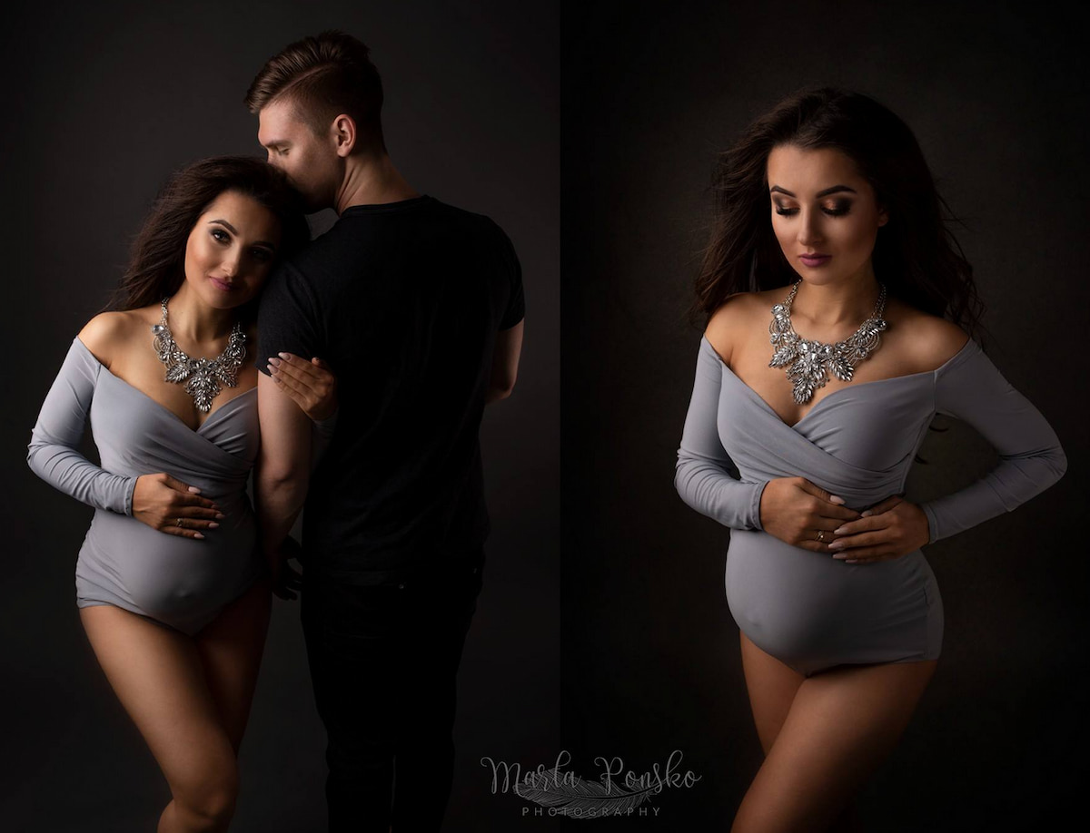 fitted pregnancy bodysuit with draped neckline