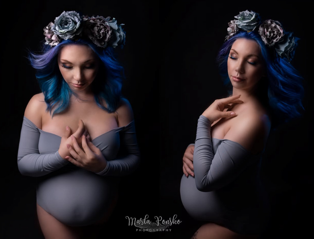 fine art maternity portrait with elegant bodysuit