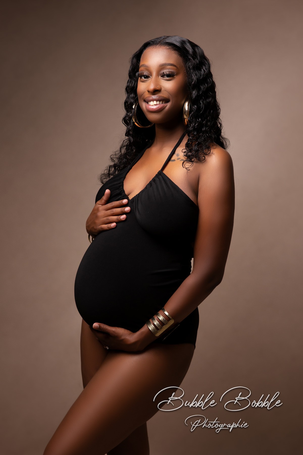elegant maternity bodysuit with ruched bust