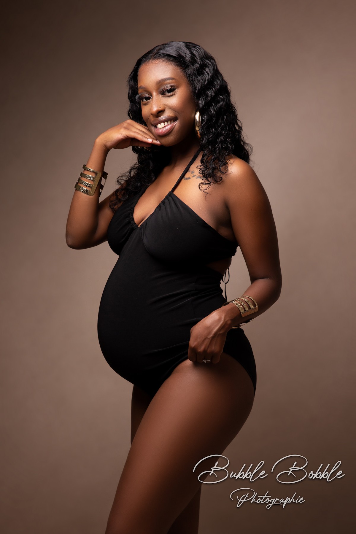 fine art maternity bodysuit with soft draping