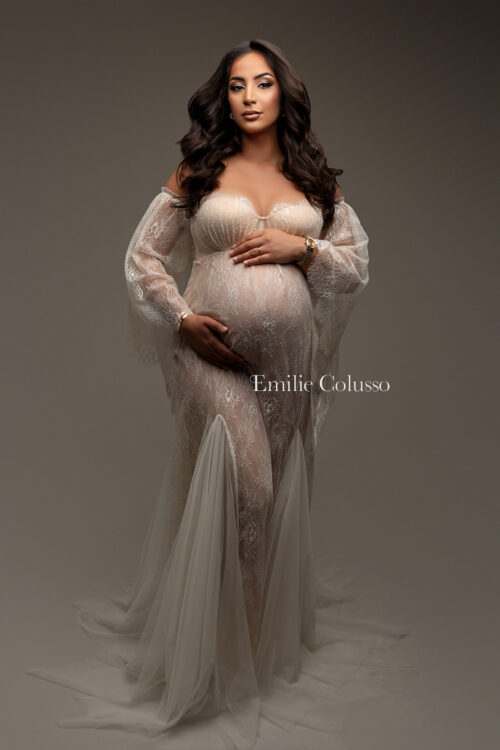 This romantic maternity gown is designed especially for photographers and maternity sessions. The lightweight fabric drapes beautifully and creates a stunning effect in motion.