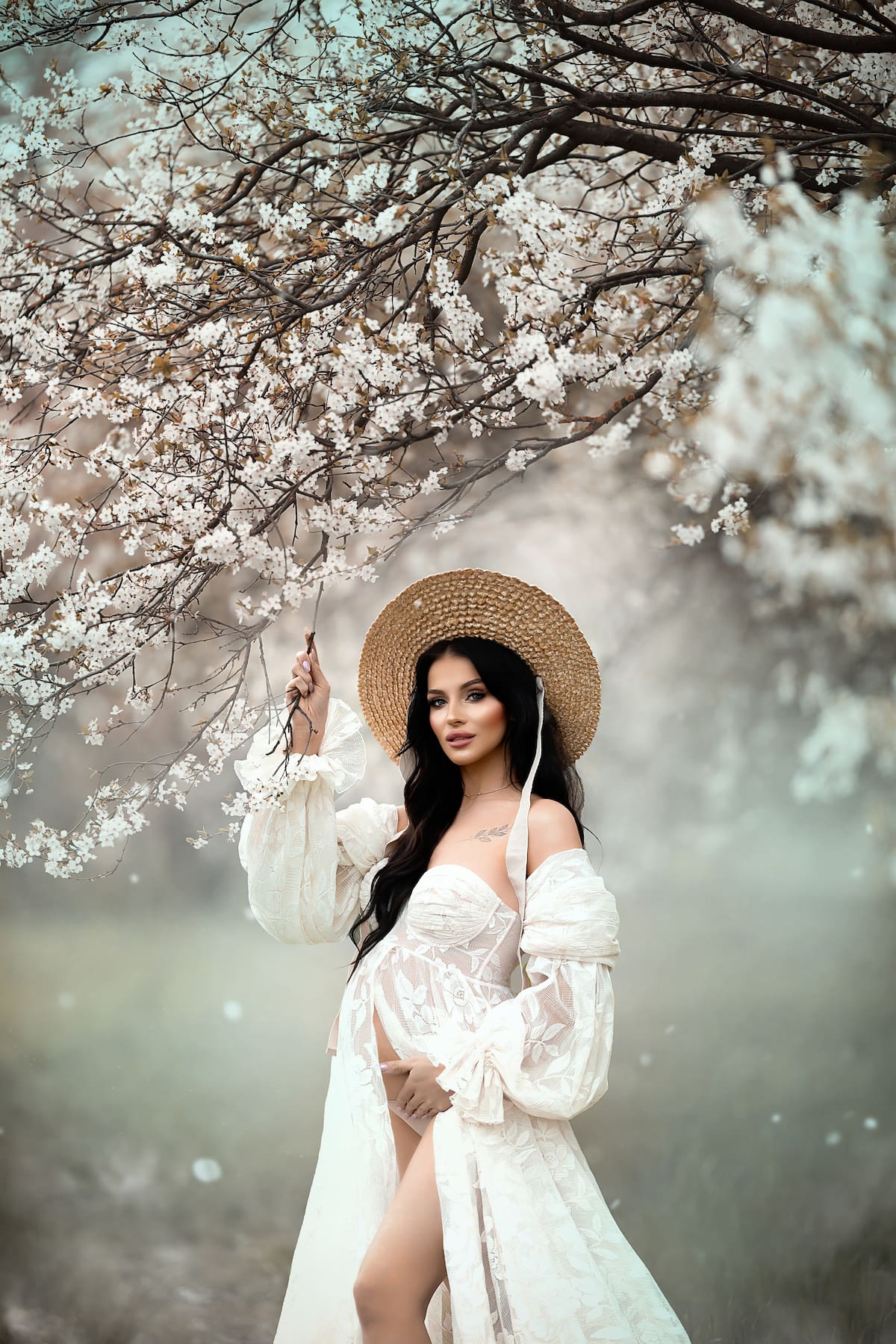 Lace boho gown Flora in ecru. A unique photography gown designed to create spectacular movement in photos. Perfect for maternity sessions, outdoor portraits and beach photoshoots.