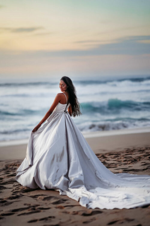 white flying maternity dress Mallorca Kamaprops beach photoshoot