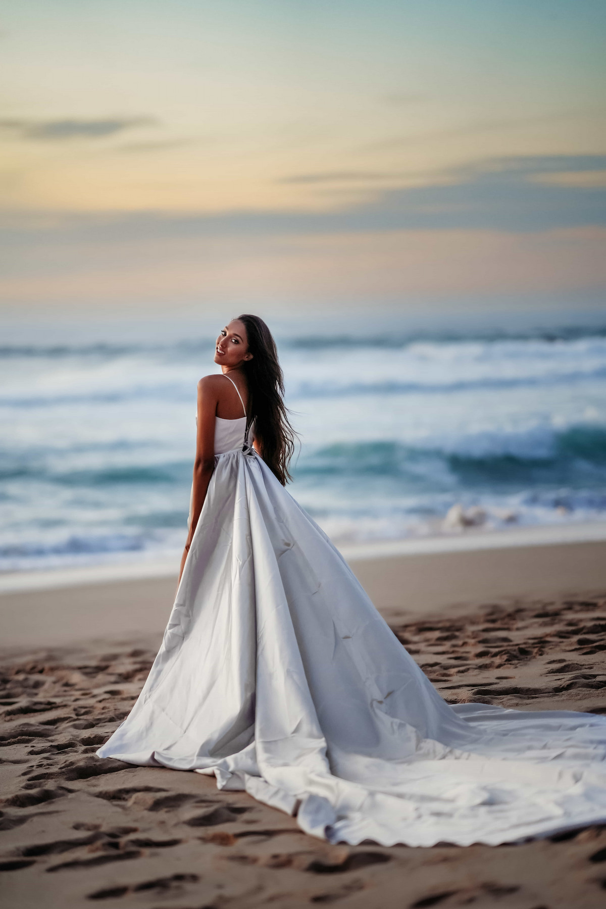 white flying maternity dress Mallorca Kamaprops beach photoshoot