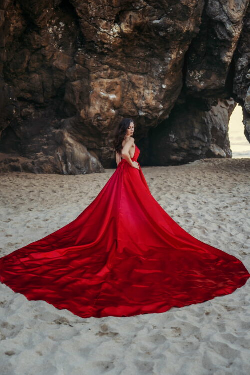 red flying dress Aruba Kamaprops photoshoot gown