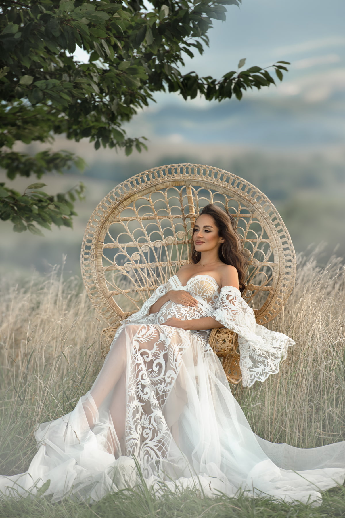 Boho lace dress Tesla in white ecru. Perfect dress for fine art maternity photography.