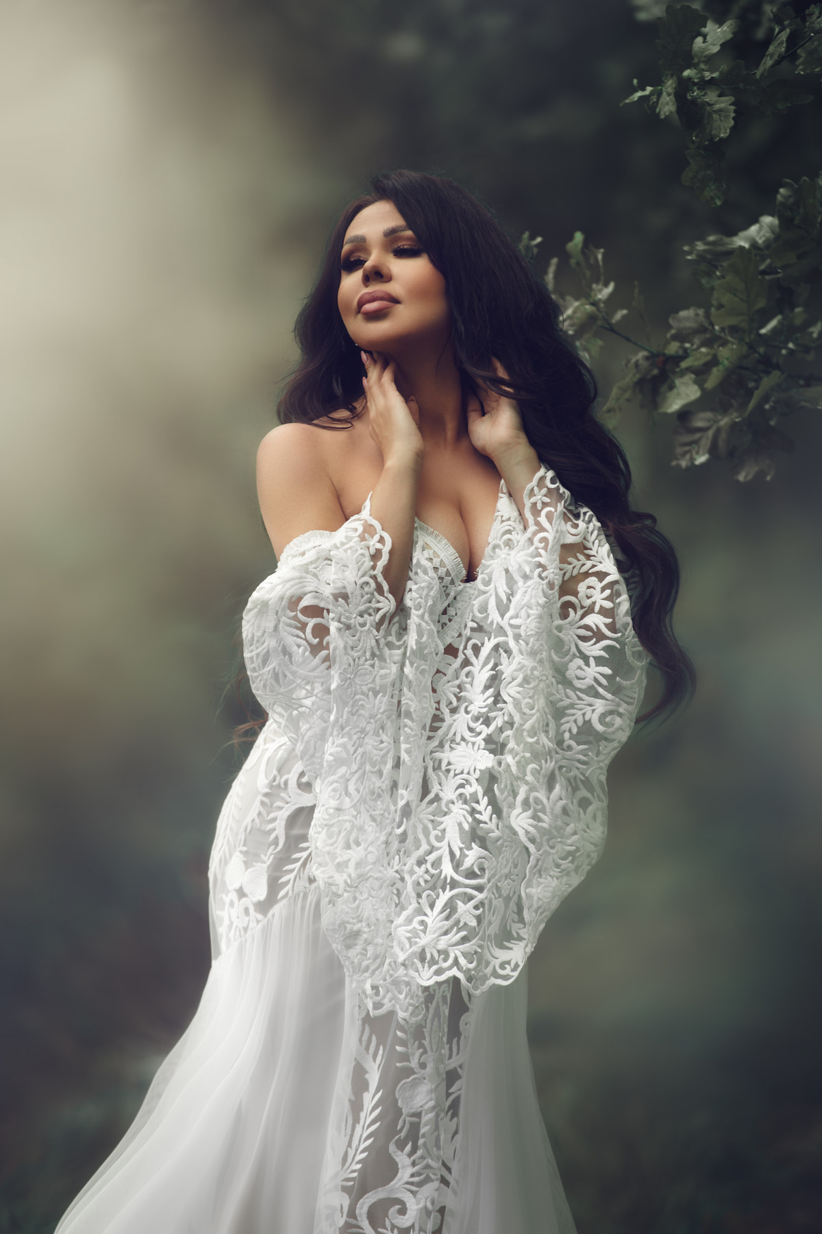 Boho lace gown Tesla in white ecru. This romantic maternity gown is designed especially for photographers and maternity sessions.
