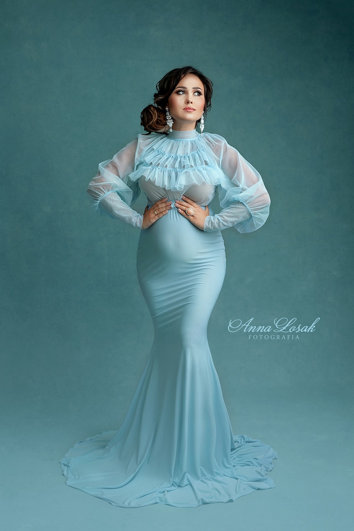 red maternity dress fine art photography flowing fabric